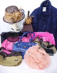 Lot 68 - 2 x Boxes Hats & Bags - incl Blue Jimmy Choo Bag, Cupids Millinery