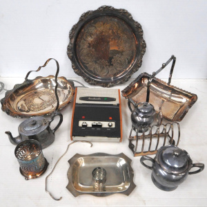 Lot 72 - Box lot - Mixed items - Heaps EPNS + old 1970s Ansafonette Phone Answer Lot 72 - Box lot - Mixed items - Heaps EPNS + old 1970s Ansafonette Phone Answer