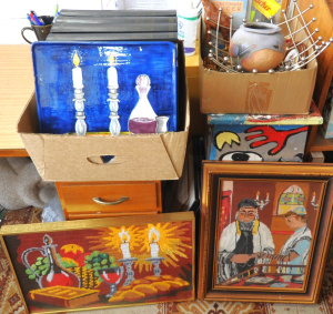 Lot 77 - 2 x Boxes of mixed Items incl Australian Stonehaven Raku Pottery Vase,