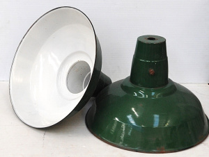Lot 89 - Pair Vintage Green Enamel Industrial Ceiling Light Shades - Approx 47cm Lot 89 - Pair Vintage Green Enamel Industrial Ceiling Light Shades - Approx 47cm