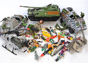 Lot 95 - Box Lot of GI Joe, The CORPS & Other Toy Action Figures & Vehic