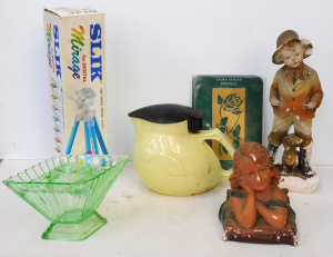 Lot 96 - Box vintage items inc 1930s Nilsen Australia Kookaburra Electric Jug, F Lot 96 - Box vintage items inc 1930s Nilsen Australia Kookaburra Electric Jug, F