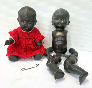 Lot 100 - 2 x 1960s black hplastic baby Dolls - Suzy, 35cms L & Cherub, nee