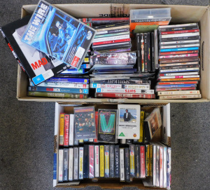 Lot 102 - 2 Boxes CDs, Cassette Albums & DVDs inc Dragon, Bruce Springsteen, Lot 102 - 2 Boxes CDs, Cassette Albums & DVDs inc Dragon, Bruce Springsteen,