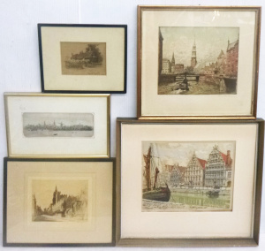 Lot 106 - Group lot of mostly European Etchings inc, scenes of, Anne Hathaway's