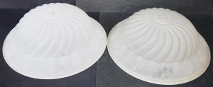 Lot 112 - Pair of Frosted Glass Light Shades w Twisted Design & Shell Like E