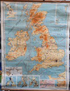 Lot 124 - 3 x Large Vintage Maps incl Map of The world, Educational Canvas Map o