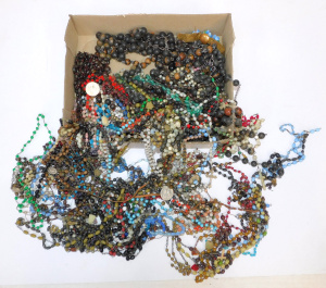 Lot 136 - Box lot vintage Rosary Beads & other - various colours and centrep