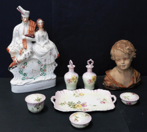 Lot 154 - Group vintage ceramics inc Staffordshire flatback 37cm H, Victorian La Lot 154 - Group vintage ceramics inc Staffordshire flatback 37cm H, Victorian La