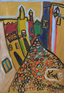 Lot 258 - Yael Rayman (active c2000s-2020s) Oil Painting on Canvas - Golden Lane