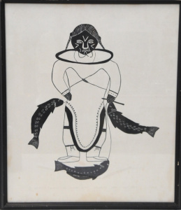 Lot 259 - Timothy Quananaapik (Inuit, 1938 - 1984) Framed Stonecut - Fisherwoman