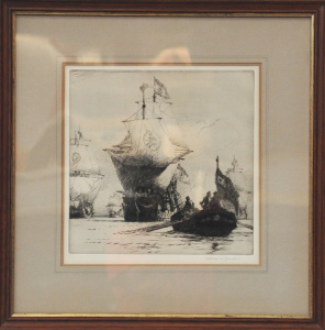 Lot 261 - Norman Wilkinson (1878 - 1971) Framed Drypoint Etching - The Return of