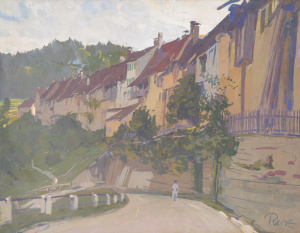Lot 267 - Alfred Renz (German, 1877 - 1930) Unframed Gouache - A Row of Houses -