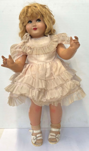 Lot 272 - Lge size 1950s composition Doll - flirty eyes, dressed - 70 cms L