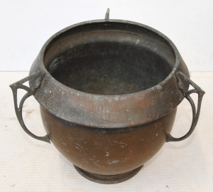 Lot 273 - Vintage Arts & Craft Brass Planter w Three Handles - Approx 26cm H