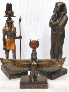 Lot 278 - 3 x Modern Veronese Egyptian Figurines incl Sarcophagus, the God Isis