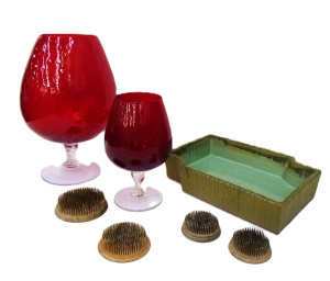Lot 279 - Group lot - 2 x Ruby Glass oversized Brandy Balloon Vases incl Italian