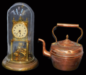 Lot 282 - 2 pces vintage inc German Huber Uhren brass dome clock with glass case Lot 282 - 2 pces vintage inc German Huber Uhren brass dome clock with glass case