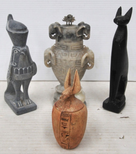 Lot 284 - 4 x Carved Stone Pieces incl Soapstone Jar, Egyptian Stoneware Jar w L