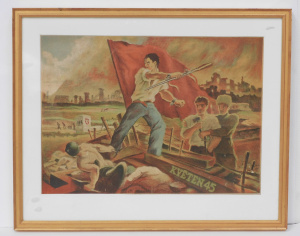 Lot 300 - Gilt framed vintage Colour Lithograph Russian Propaganda Poster - Kve