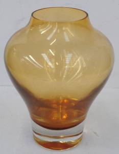 Lot 334 - Large vintage heavy Amber Art Glass Vase - classical bulbous shape, we