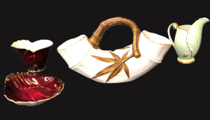 Lot 336 - Group lot inc c1880s Royal Worcester Aesthetic Cream & Gilt Bamboo Lot 336 - Group lot inc c1880s Royal Worcester Aesthetic Cream & Gilt Bamboo