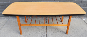 Lot 341 - Retro 1970s Long rectangular Coffee Table w Teak Frame & Magazine