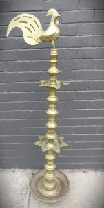 Lot 346 - Vintage 2 pieces Sri Lankan Brass Oil Lamp with Cockerel Ornament Heig