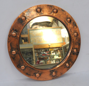 Lot 347 - 1970s Copper Wall-hanging Circular Mirror - Approx 37cm D Made by the
