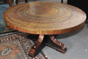 Lot 353 - 1970s Berczi Copper Wrapped Round Coffee Table w Concentric Circular D