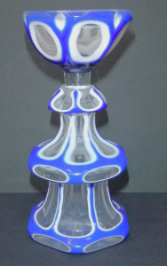 Lot 361 - Unusual Victorian Cut Glass Perfume Bottle - Blue, White to Clear, dou