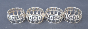Lot 363 - Set of Four Egyptian Sterling Silver Napkin Rings feat Ankh Cross, Mar
