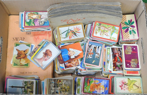 Lot 368 - Box lot of Vintage Swap Cards incl Loose , Albums, Coles Cards, Advert