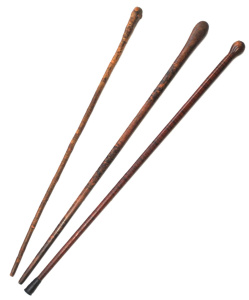 Lot 370 - 3 x vintage Walking Sticks incl Fiddleback Blackwood
