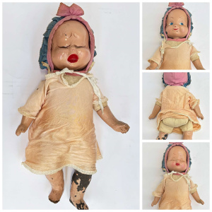 Lot 375 - 1930s triple faced hand painted composition doll, soft body - approx 3 Lot 375 - 1930s triple faced hand painted composition doll, soft body - approx 3