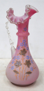Lot 384 - Victorian Satin Glass Jug - Pink top to lighter coloured base, hand pa