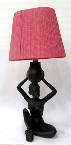 Lot 393 - Vintage plaster Barsony style black lady figural lamp, vase on head, o Lot 393 - Vintage plaster Barsony style black lady figural lamp, vase on head, o