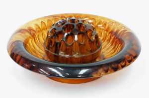 Vintage 1930s Art Deco Davidsons Amber Cloud Glass Float Bowl & matching Flo
