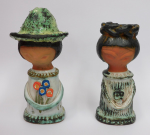Pair unsigned MCM Ellis Australian Pottery Figures - Man holding Flowers & G
