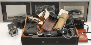 Lot 33 - Box Lot of Vintage Camera Equipment, Accessories & 3 x Framed Photo Lot 33 - Box Lot of Vintage Camera Equipment, Accessories & 3 x Framed Photo