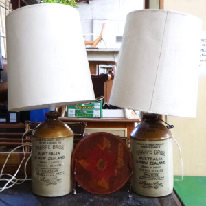 Lot 36 - 2 x 1950s Australian 'Sharpe Bros' Pottery Converted Lamps (shades af)