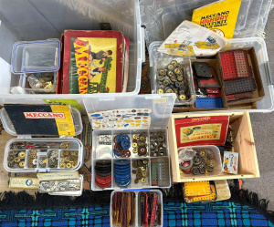 Lot 41 - Lge lot 4 x boxes + Vintage Meccano, wheels, boxes, instructions, etc