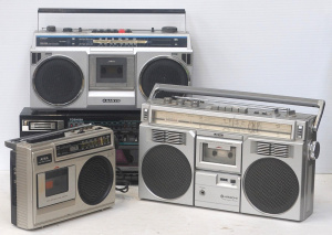 Lot 56 - 4 x Vintage Cassette Boomboxes Recorders incl Toshiba, Hitachi, Sanyo &