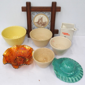 Lot 73 - Box Lot of Ceramics & Glass incl Carnival Glass Rose Bowl, Fowlerwa