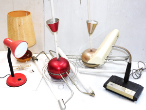 Lot 79 - Group lot vintage lighting inc Japanese MR Goose neck desk lamp, Red Go