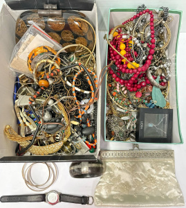 Lot 96 - 2 x boxes costumes jewellery - necklaces, bangles, beads, chains etc