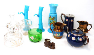 Lot 115 - Group Victorian ceramics & glass inc Fairing ceramic shoe with two Lot 115 - Group Victorian ceramics & glass inc Fairing ceramic shoe with two