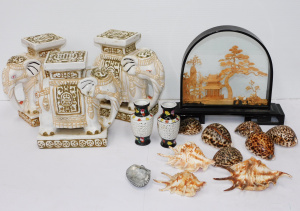 Lot 117 - Mixed Group lot inc Chinese Cork diorama, 3 Elephant plant stands 21cm