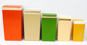 Lot 119 - Retro Set of 5 Nally Harlequin Graduating Kitchen cannisters