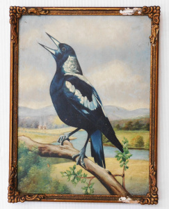 Lot 130 - Artist Unknown Framed c1920s Australian Oil Painting - The Magpie - Un